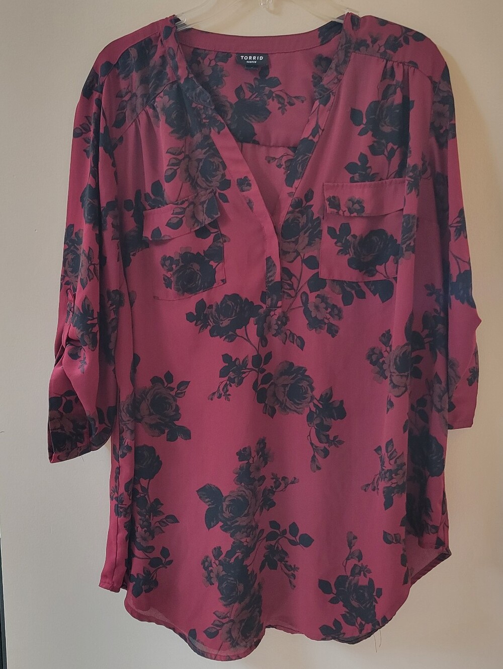 Torrid Red And Black Harper Floral Print Blouse